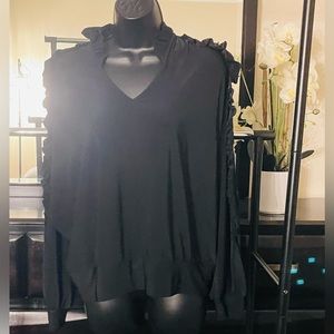 Small Black Catherine Malandrino Blouse with Sleeve Ruffles